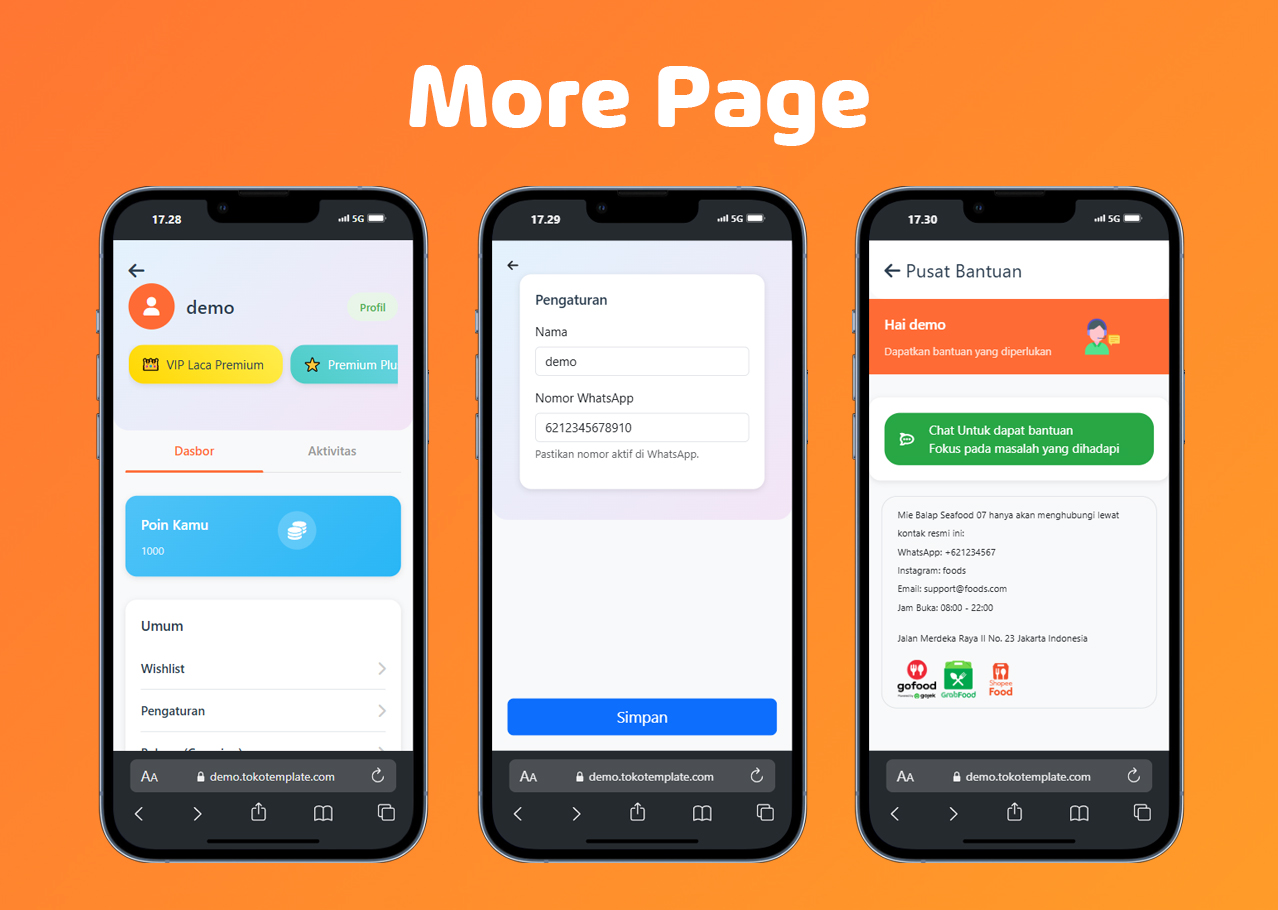 More Page - QuickOrder Restaurant System