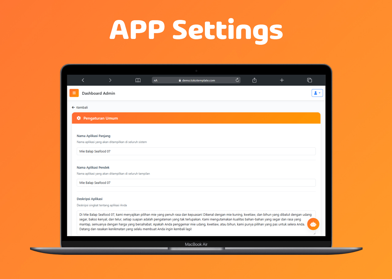 APP Settings - QuickOrder Restaurant System